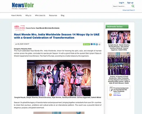 Haut Monde Mrs. India Worldwide Season 14 Wraps Up in UAE with a Grand Celebration of Transformation